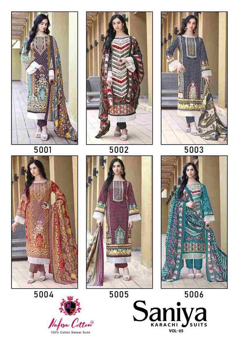 Saniya Vol-5 By Nafisa Cotton 5001 To 5006 Series Beautiful Stylish Festive Suits Fancy Colorful Casual Wear & Ethnic Wear & Ready To Wear Soft Cotton Print Dresses At Wholesale Price