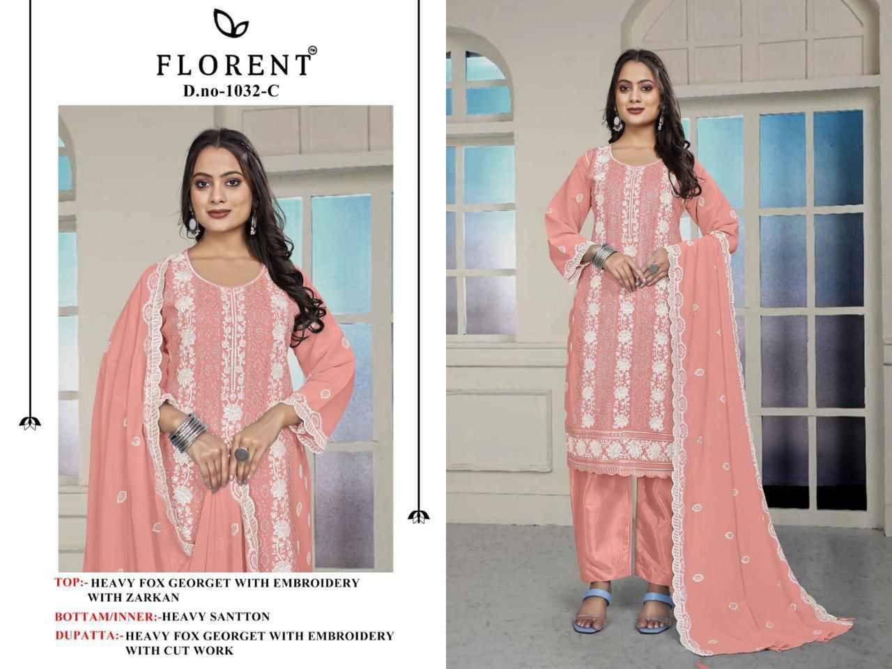 Florent 1032 Colours By Fashid Wholesale 1032-A To 1032-D Series Beautiful Pakistani Suits Stylish Fancy Colorful Party Wear & Occasional Wear Faux Georgette Dresses At Wholesale Price
