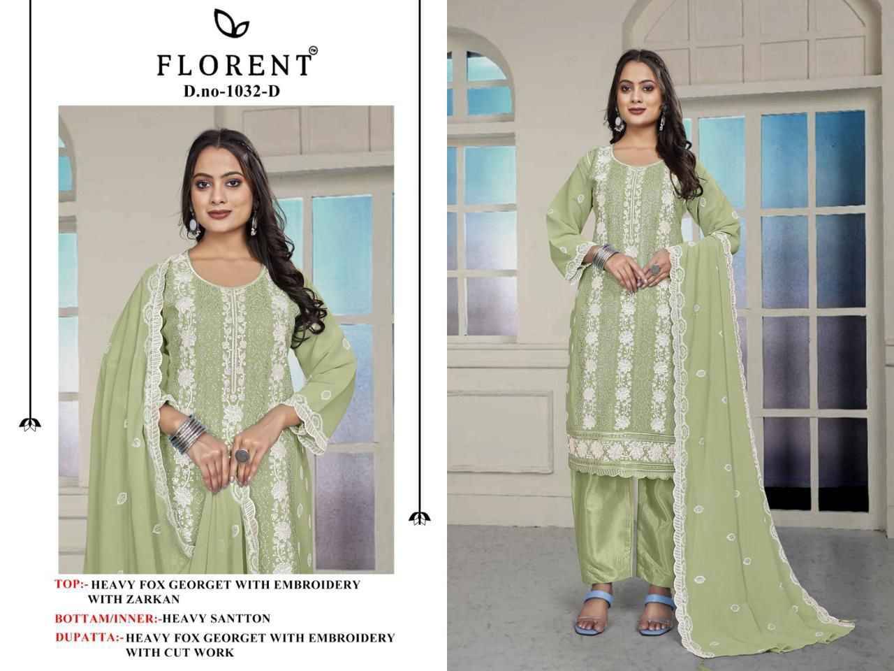 Florent 1032 Colours By Fashid Wholesale 1032-A To 1032-D Series Beautiful Pakistani Suits Stylish Fancy Colorful Party Wear & Occasional Wear Faux Georgette Dresses At Wholesale Price