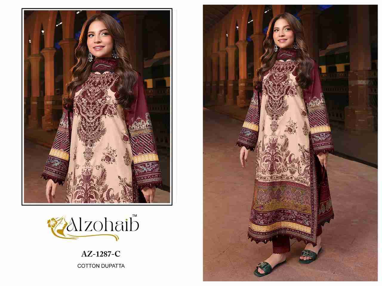 Alzohaib-1287 Colours By Alzohaib 1287-A To 1287-C Series Beautiful Pakistani Suits Stylish Fancy Colorful Party Wear & Occasional Wear Pure Cotton Print Dresses At Wholesale Price