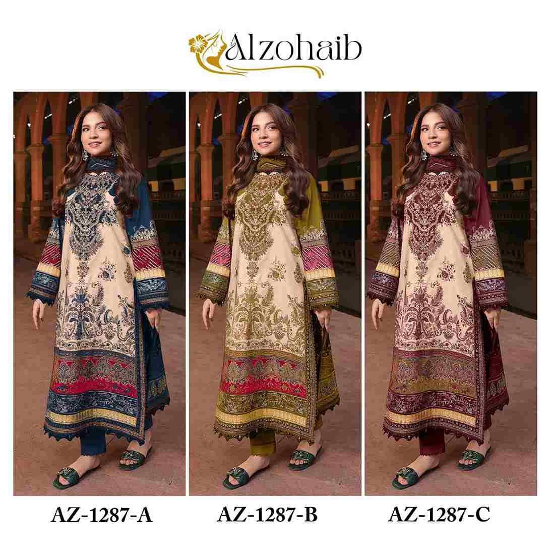 Alzohaib-1287 Colours By Alzohaib 1287-A To 1287-C Series Beautiful Pakistani Suits Stylish Fancy Colorful Party Wear & Occasional Wear Pure Cotton Print Dresses At Wholesale Price