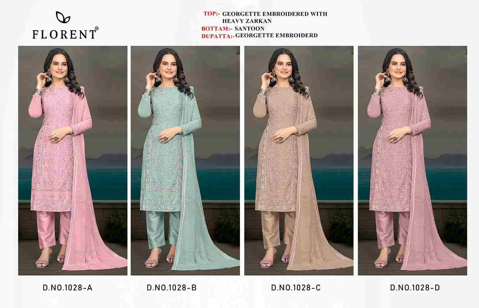Florent 1028 Colours By Fashid Wholesale 1028-A To 1028-D Series Pakistani Suits Beautiful Fancy Colorful Stylish Party Wear & Occasional Wear Georgette Embroidery Dresses At Wholesale Price