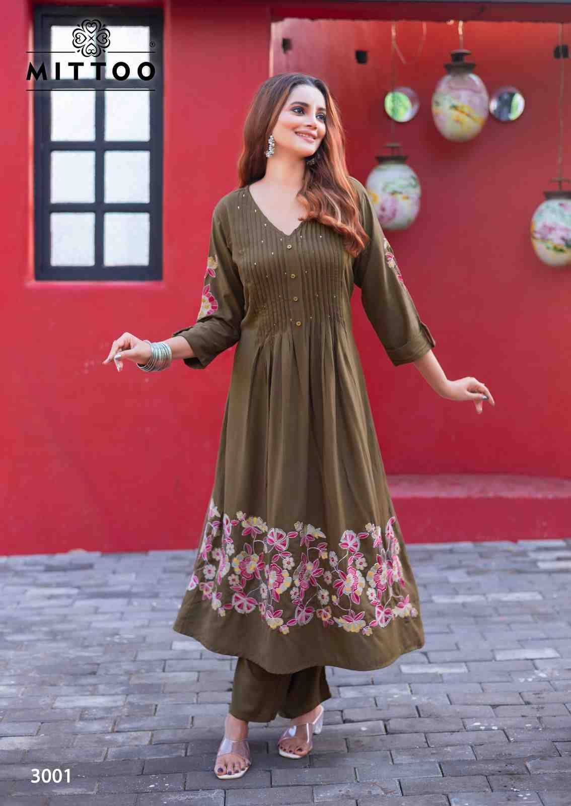 Tanvika By Mittoo 3001 To 3005 Series Designer Stylish Fancy Colorful Beautiful Party Wear & Ethnic Wear Collection Rayon Kurtis With Bottom At Wholesale Price