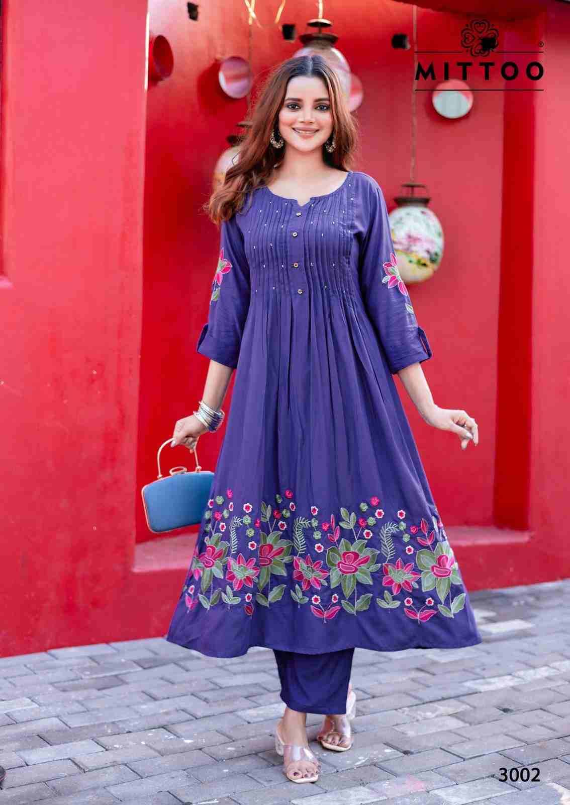 Tanvika By Mittoo 3001 To 3005 Series Designer Stylish Fancy Colorful Beautiful Party Wear & Ethnic Wear Collection Rayon Kurtis With Bottom At Wholesale Price