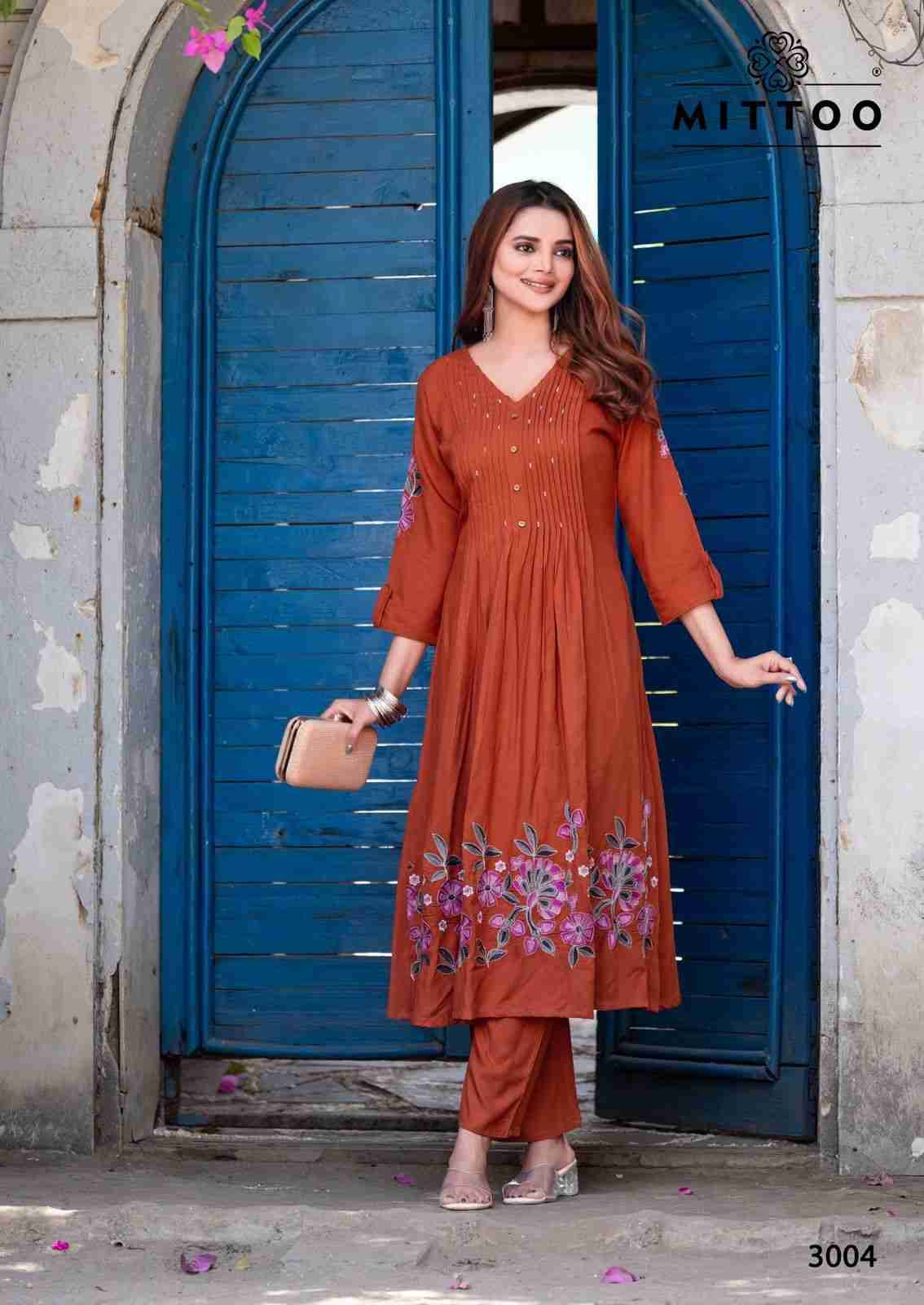 Tanvika By Mittoo 3001 To 3005 Series Designer Stylish Fancy Colorful Beautiful Party Wear & Ethnic Wear Collection Rayon Kurtis With Bottom At Wholesale Price