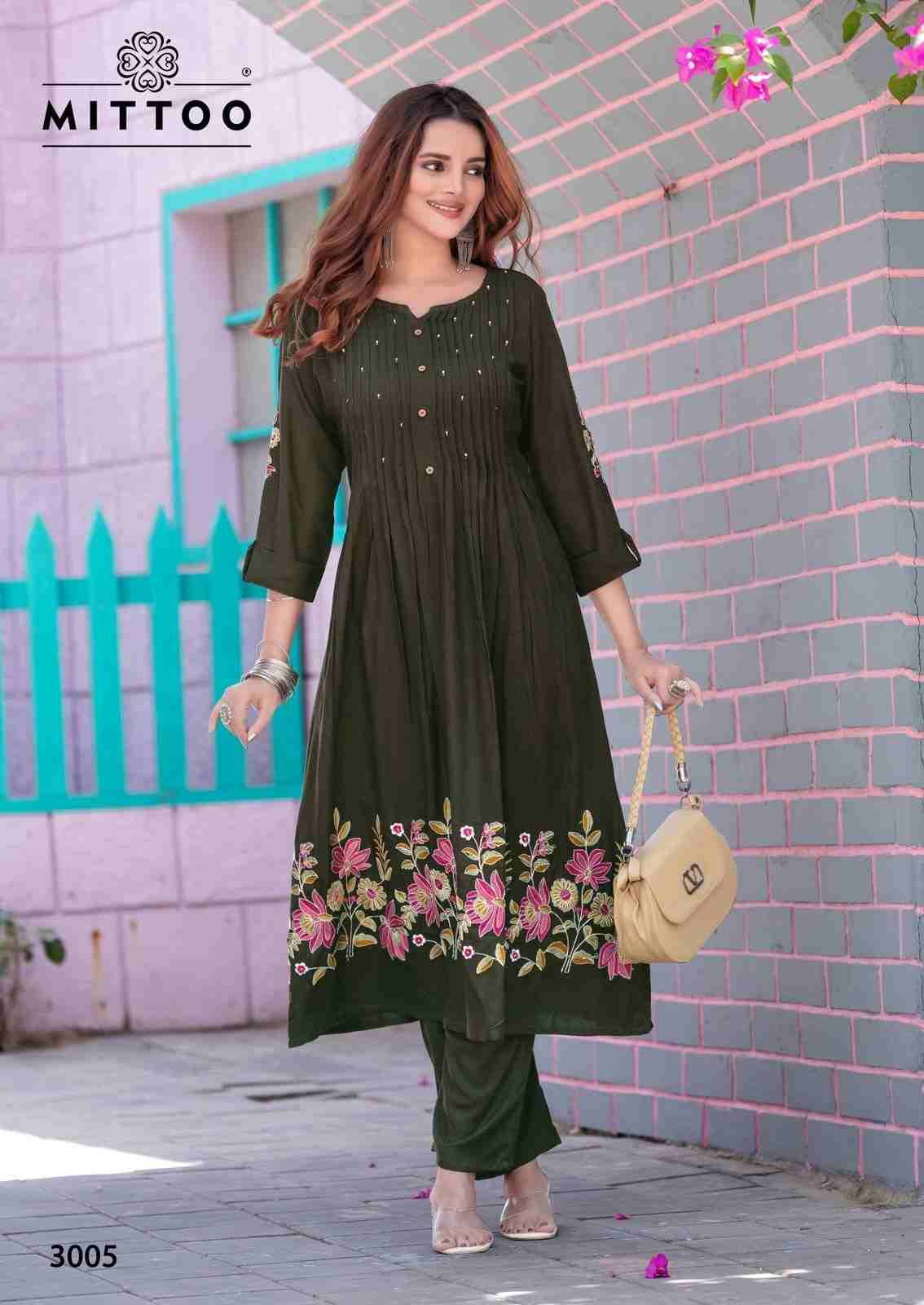Tanvika By Mittoo 3001 To 3005 Series Designer Stylish Fancy Colorful Beautiful Party Wear & Ethnic Wear Collection Rayon Kurtis With Bottom At Wholesale Price