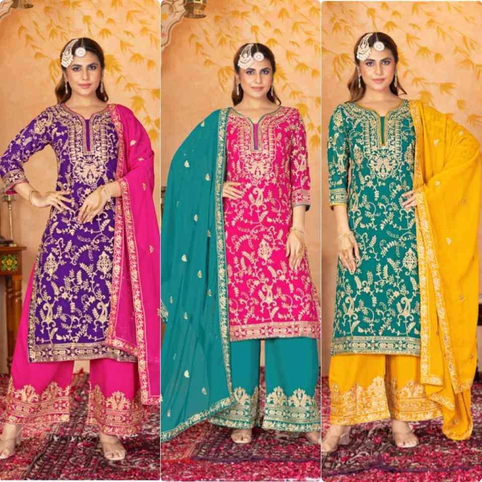 Kf-1687 By Fashid Wholesale 01 To 03 Series Beautiful Stylish Festive Suits Fancy Colorful Casual Wear & Ethnic Wear & Ready To Wear Heavy Faux Georgette Dresses At Wholesale Price