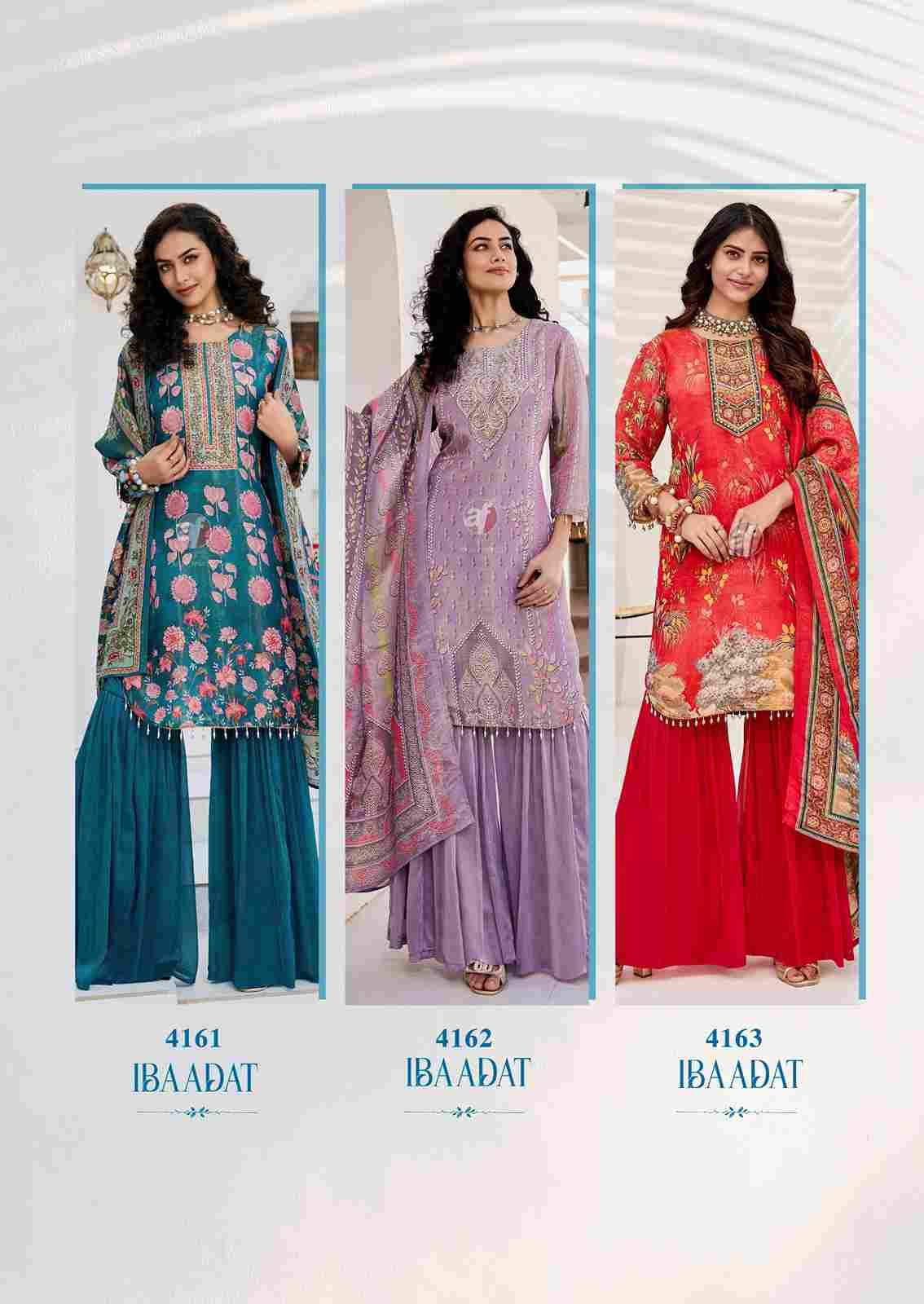 Ibaadat By Anju Fabrics 4161 To 4165 Series Designer Sharara Suits Collection Beautiful Stylish Fancy Colorful Party Wear & Occasional Wear Kanjivaram Silk Dresses At Wholesale Price