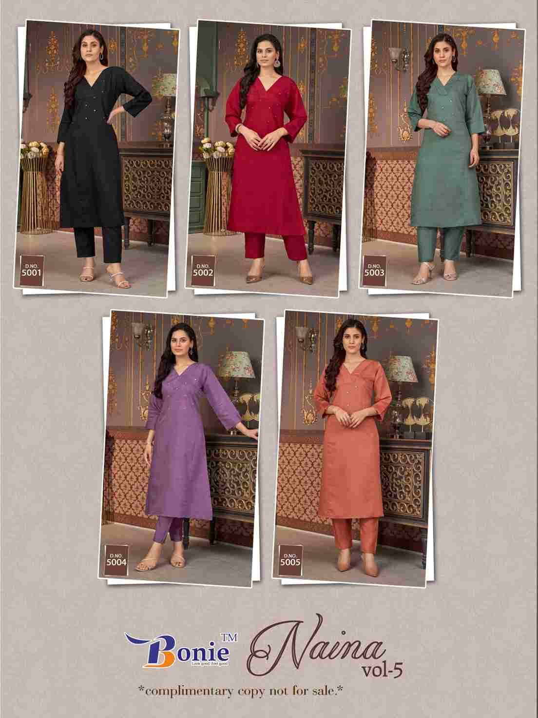 Naina Vol-5 By Bonie 5001 To 5005 Series Designer Stylish Fancy Colorful Beautiful Party Wear & Ethnic Wear Collection Viscose Kurtis With Bottom At Wholesale Price