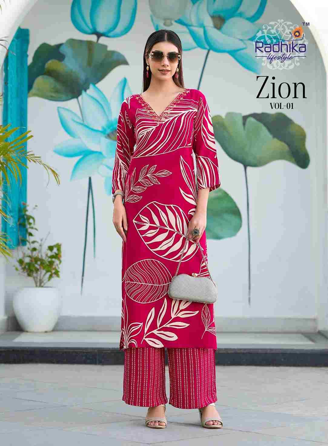 Zion Vol-1 By Radhika Lifestyle 1001 To 1008 Series Designer Stylish Fancy Colorful Beautiful Party Wear & Ethnic Wear Collection Pure Rayon Kurtis With Bottom At Wholesale Price