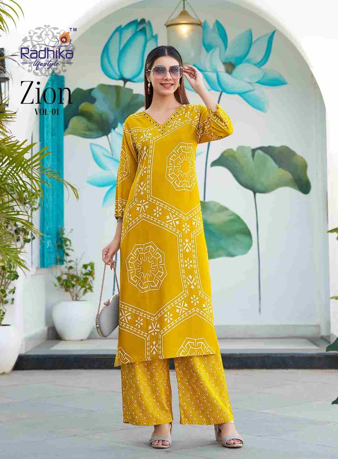 Zion Vol-1 By Radhika Lifestyle 1001 To 1008 Series Designer Stylish Fancy Colorful Beautiful Party Wear & Ethnic Wear Collection Pure Rayon Kurtis With Bottom At Wholesale Price