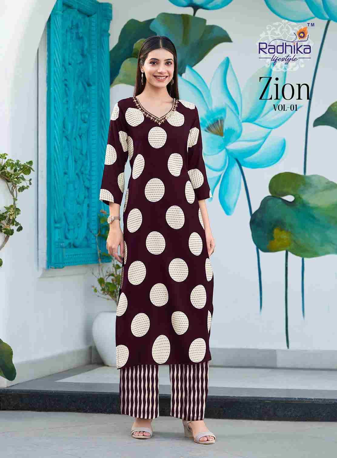 Zion Vol-1 By Radhika Lifestyle 1001 To 1008 Series Designer Stylish Fancy Colorful Beautiful Party Wear & Ethnic Wear Collection Pure Rayon Kurtis With Bottom At Wholesale Price