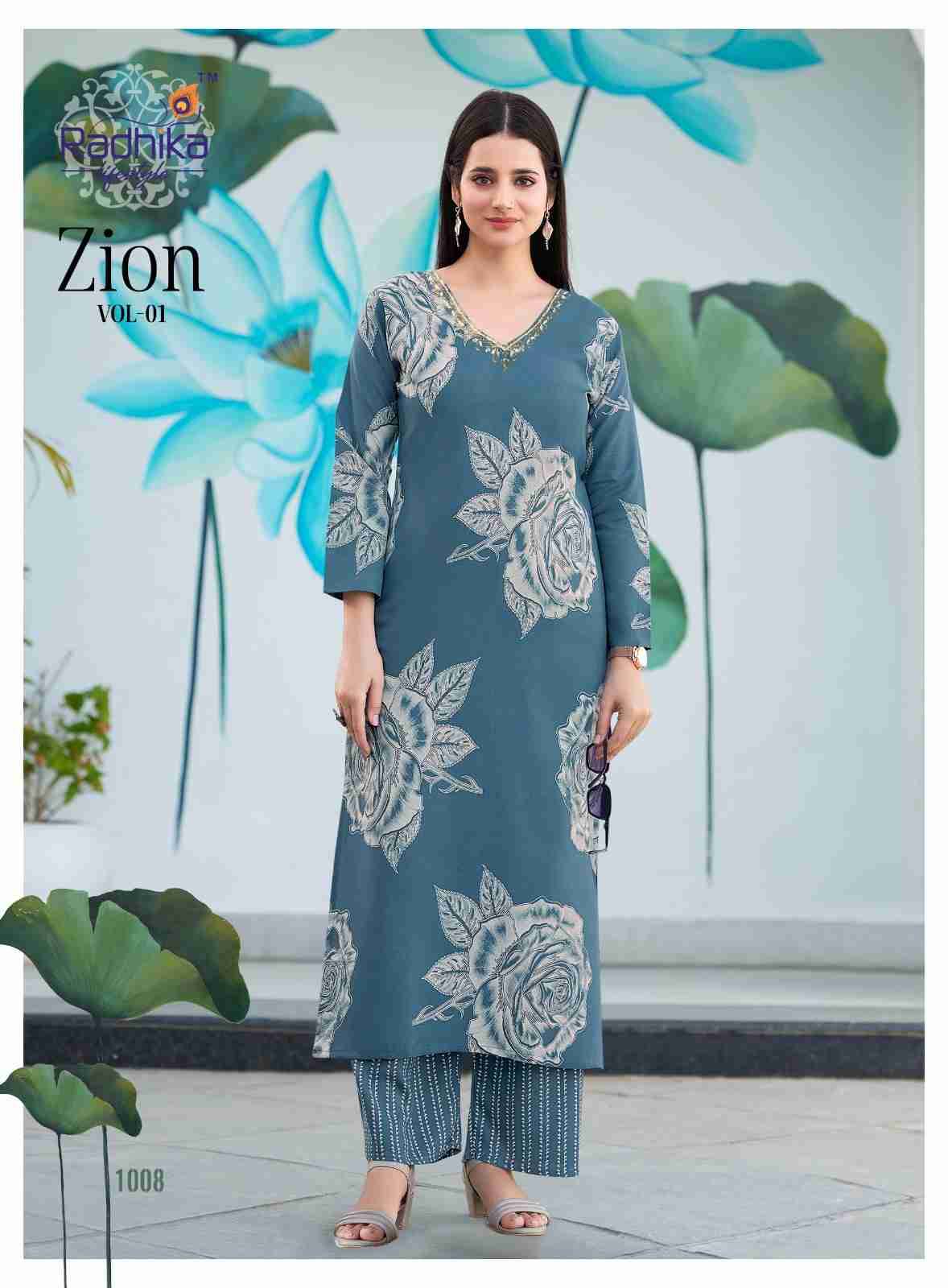 Zion Vol-1 By Radhika Lifestyle 1001 To 1008 Series Designer Stylish Fancy Colorful Beautiful Party Wear & Ethnic Wear Collection Pure Rayon Kurtis With Bottom At Wholesale Price