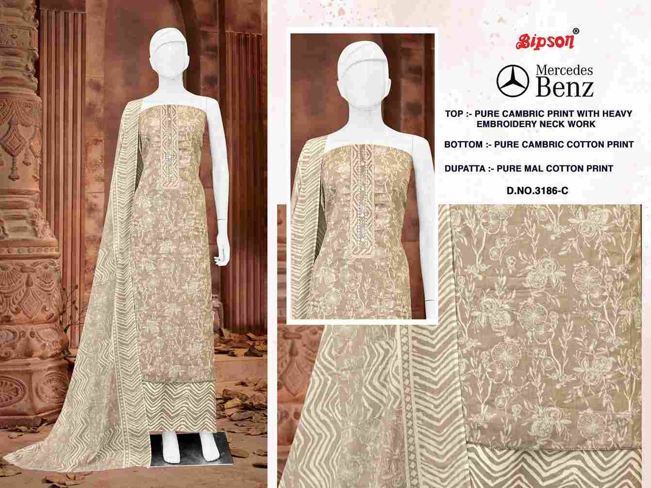 Mercedes Benz-3186 By Bipson 3186-A To 3186-D Series Beautiful Stylish Festive Suits Fancy Colorful Casual Wear & Ethnic Wear & Ready To Wear Pure Cambric Print With Embroidered Dresses At Wholesale Price