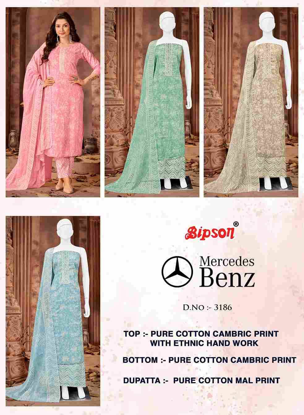 Mercedes Benz-3186 By Bipson 3186-A To 3186-D Series Beautiful Stylish Festive Suits Fancy Colorful Casual Wear & Ethnic Wear & Ready To Wear Pure Cambric Print With Embroidered Dresses At Wholesale Price