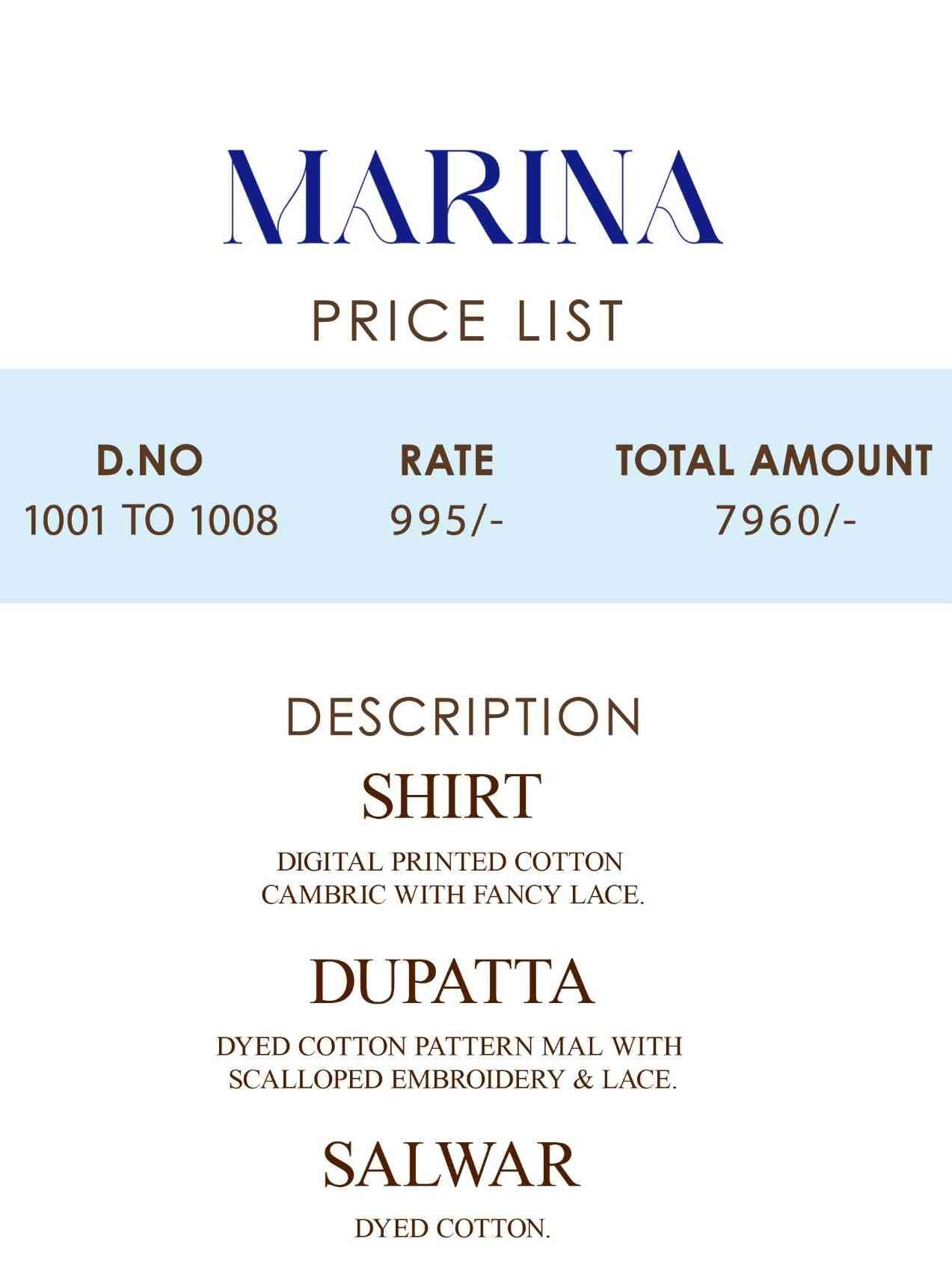 Marina By Esaira 2001 To 2008 Series Beautiful Festive Suits Colorful Stylish Fancy Casual Wear & Ethnic Wear Pure Cambric Cotton Dresses At Wholesale Price