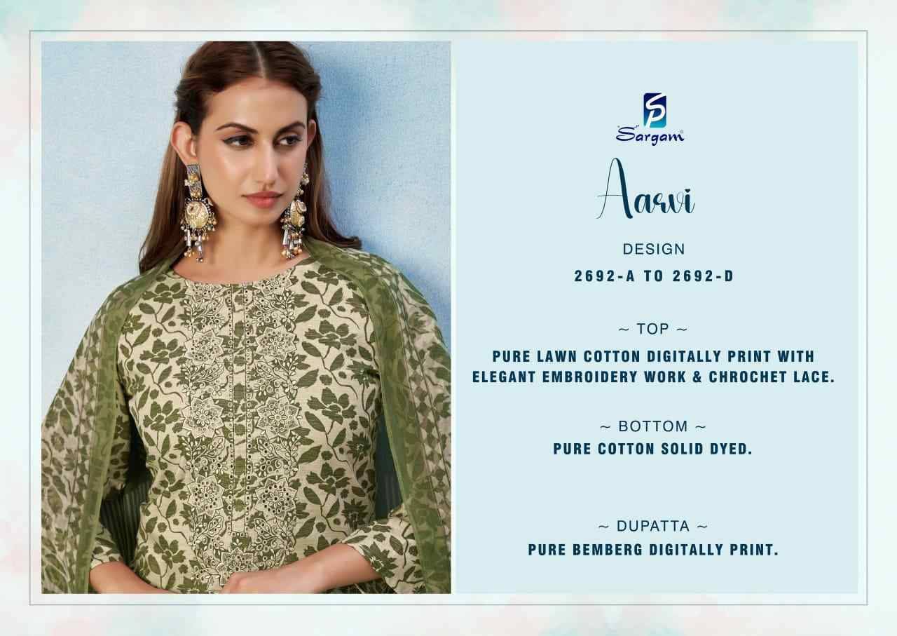 Aarvi By Sargam 2692-A To 2692-D Series Beautiful Festive Suits Stylish Fancy Colorful Casual Wear & Ethnic Wear Pure Lawn Cotton Dresses At Wholesale Price