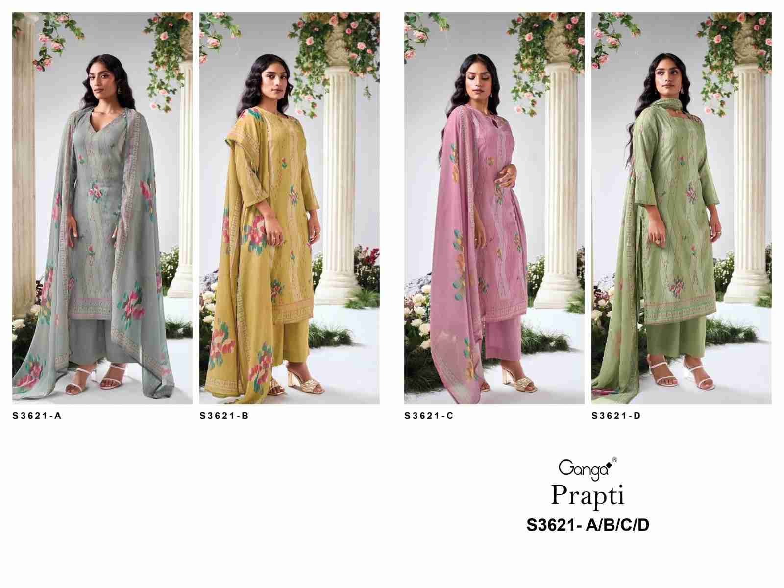 Prapti-3621 By Ganga Fashion 3621-A To 3621-D Series Beautiful Festive Suits Colorful Stylish Fancy Casual Wear & Ethnic Wear Mal Cotton Dresses At Wholesale Price