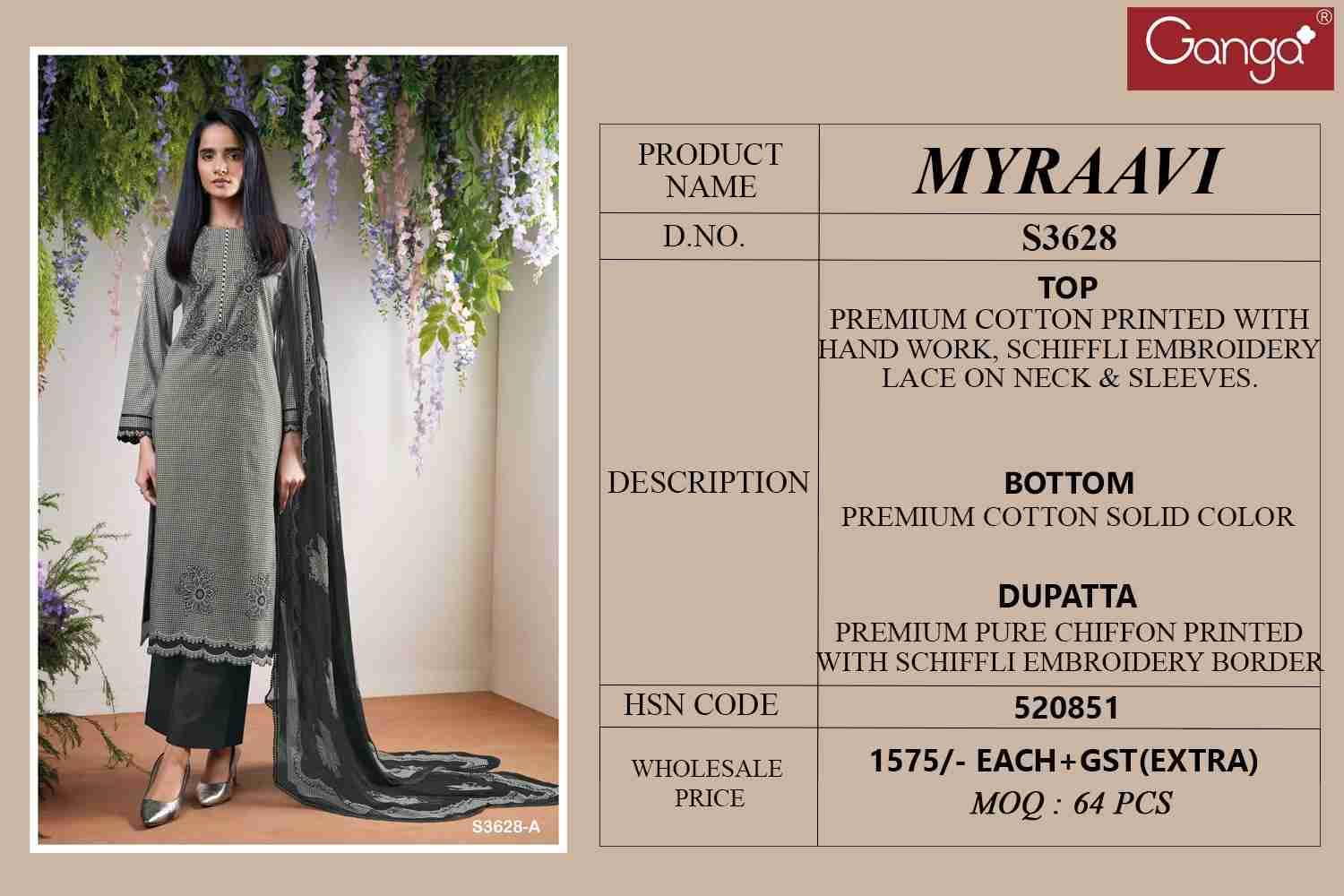 Myraavi-3628 By Ganga Fashion 3628-A To 3628-B Series Beautiful Festive Suits Colorful Stylish Fancy Casual Wear & Ethnic Wear Premium Cotton Dresses At Wholesale Price