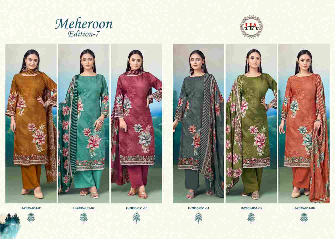 Meheroon Vol-7 By Harshit Fashion Hub 2035-851-01 To 2035-851-06 Series Beautiful Festive Suits Stylish Fancy Colorful Casual Wear & Ethnic Wear Pure Viscose Rayon Dresses At Wholesale Price