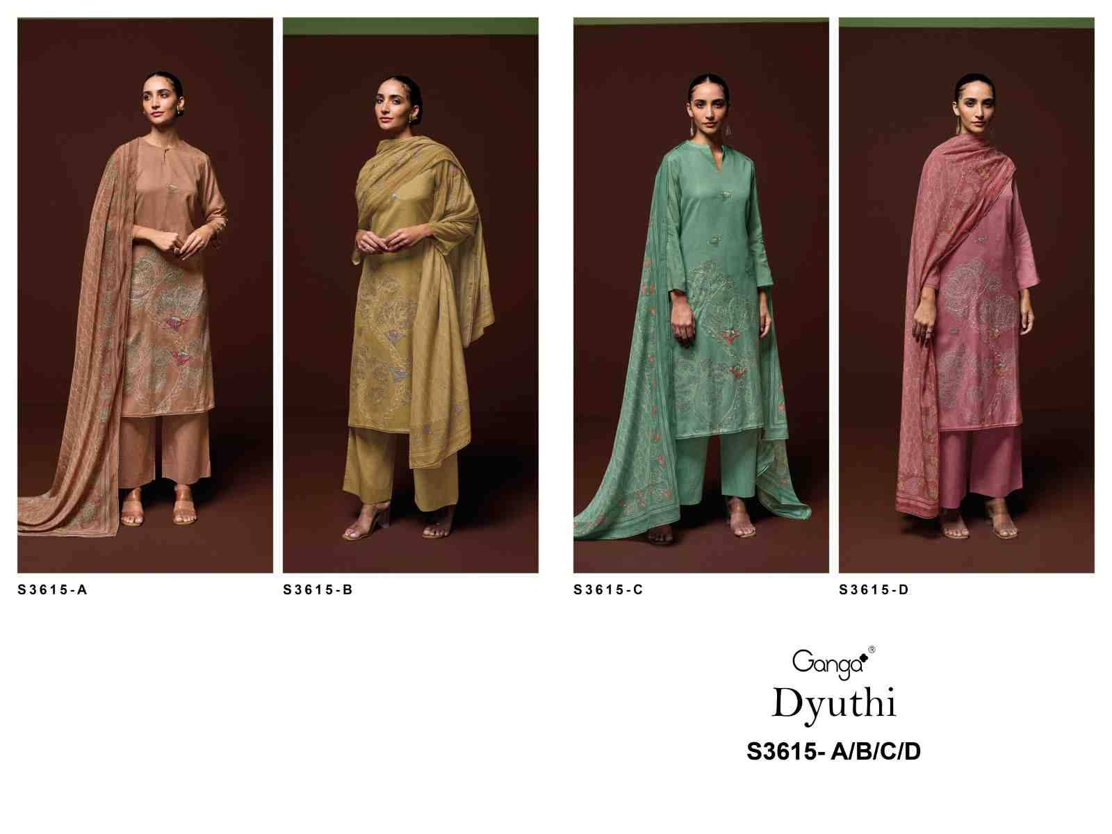 Dyuthi-3615 By Ganga Fashion 3615-A To 3615-D Series Beautiful Festive Suits Colorful Stylish Fancy Casual Wear & Ethnic Wear Pure Mal Dresses At Wholesale Price