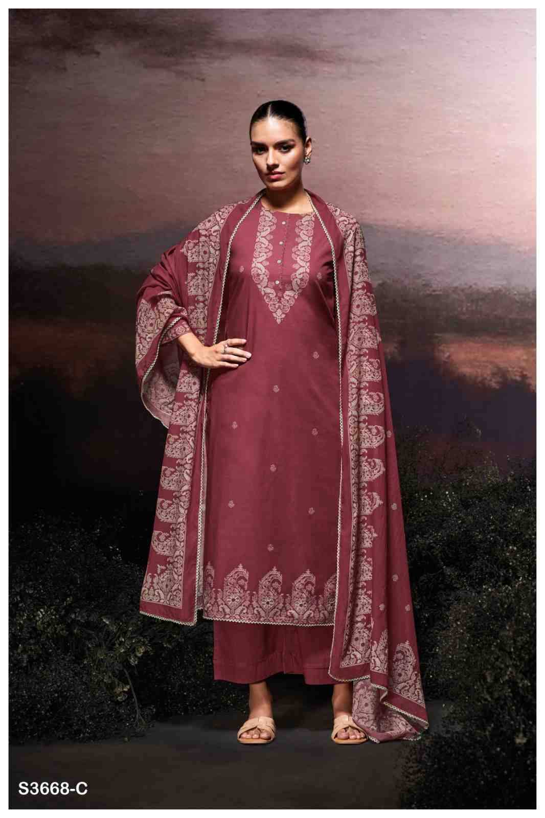 Dilara-3668 By Ganga Fashion 3668-A To 3668-D Series Beautiful Festive Suits Colorful Stylish Fancy Casual Wear & Ethnic Wear Pure Cotton Dresses At Wholesale Price