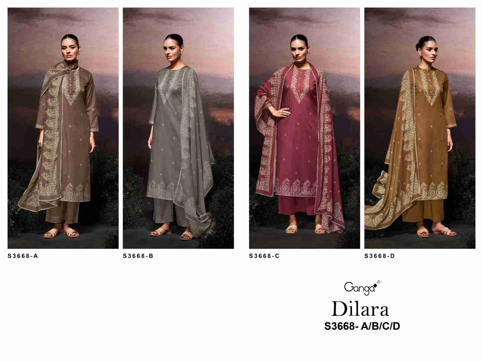 Dilara-3668 By Ganga Fashion 3668-A To 3668-D Series Beautiful Festive Suits Colorful Stylish Fancy Casual Wear & Ethnic Wear Pure Cotton Dresses At Wholesale Price