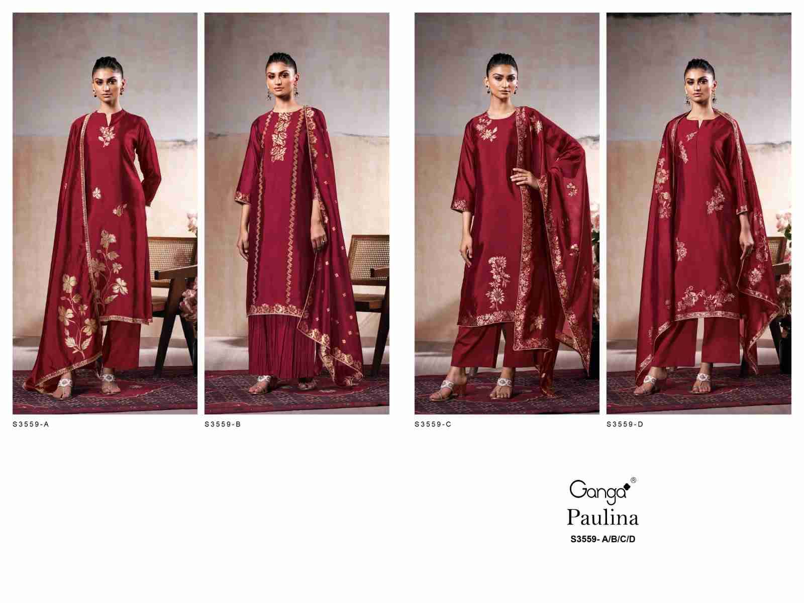 Paulina-3559 By Ganga Fashion 3559-A To 3559-D Series Beautiful Festive Suits Colorful Stylish Fancy Casual Wear & Ethnic Wear Pure Viscose Silk Dresses At Wholesale Price