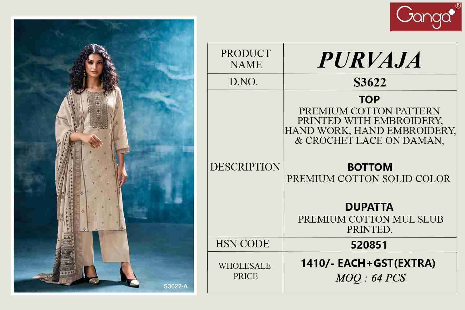 Purvaja-3622 By Ganga Fashion 3622-A To 3622-B Series Beautiful Festive Suits Colorful Stylish Fancy Casual Wear & Ethnic Wear Pure Cotton Dresses At Wholesale Price