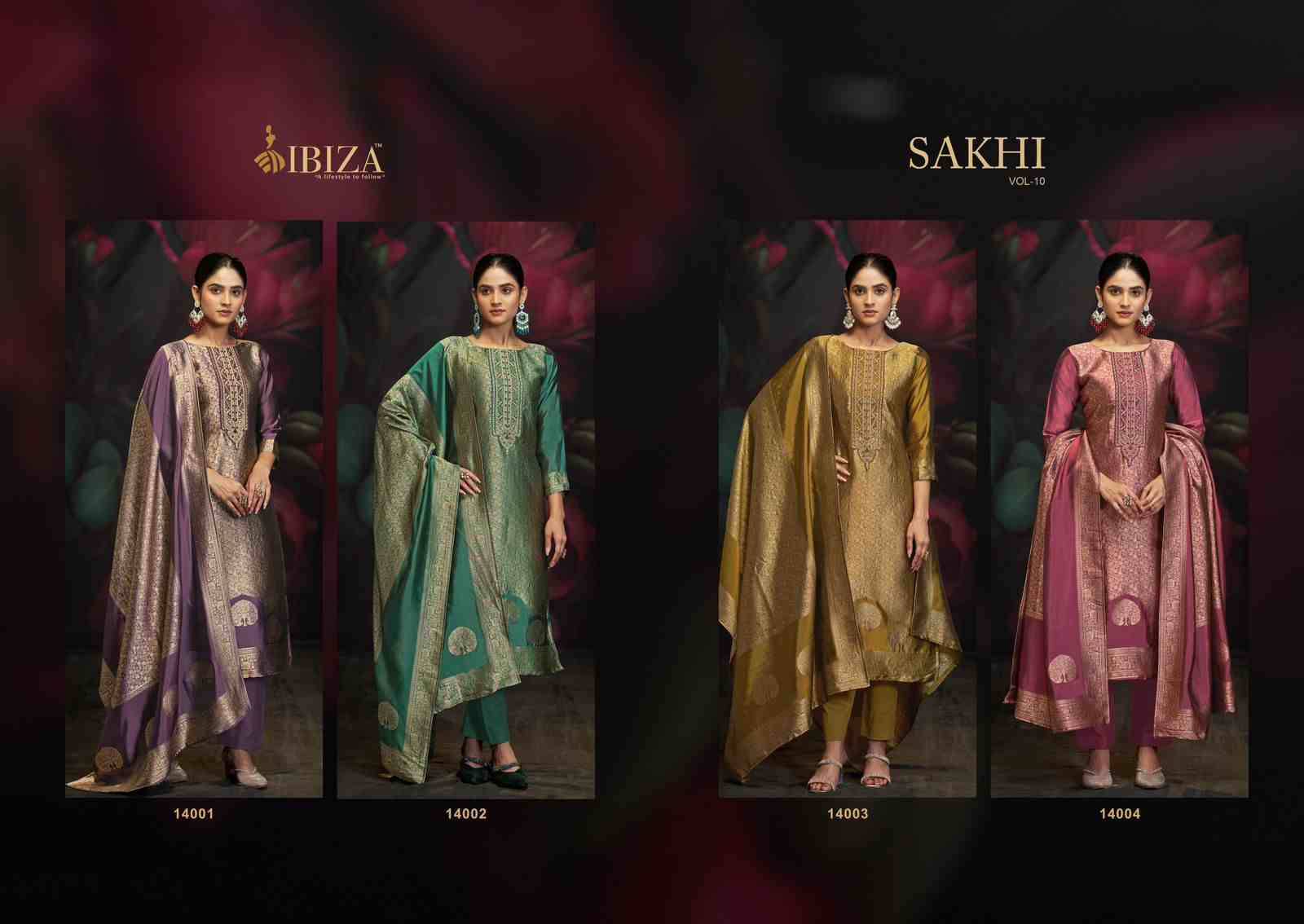 Sakhi Vol-10 By Ibiza 14001 To 14004 Series Designer Festive Suits Beautiful Fancy Stylish Colorful Party Wear & Occasional Wear Pure Silk Jacquard Dresses At Wholesale Price