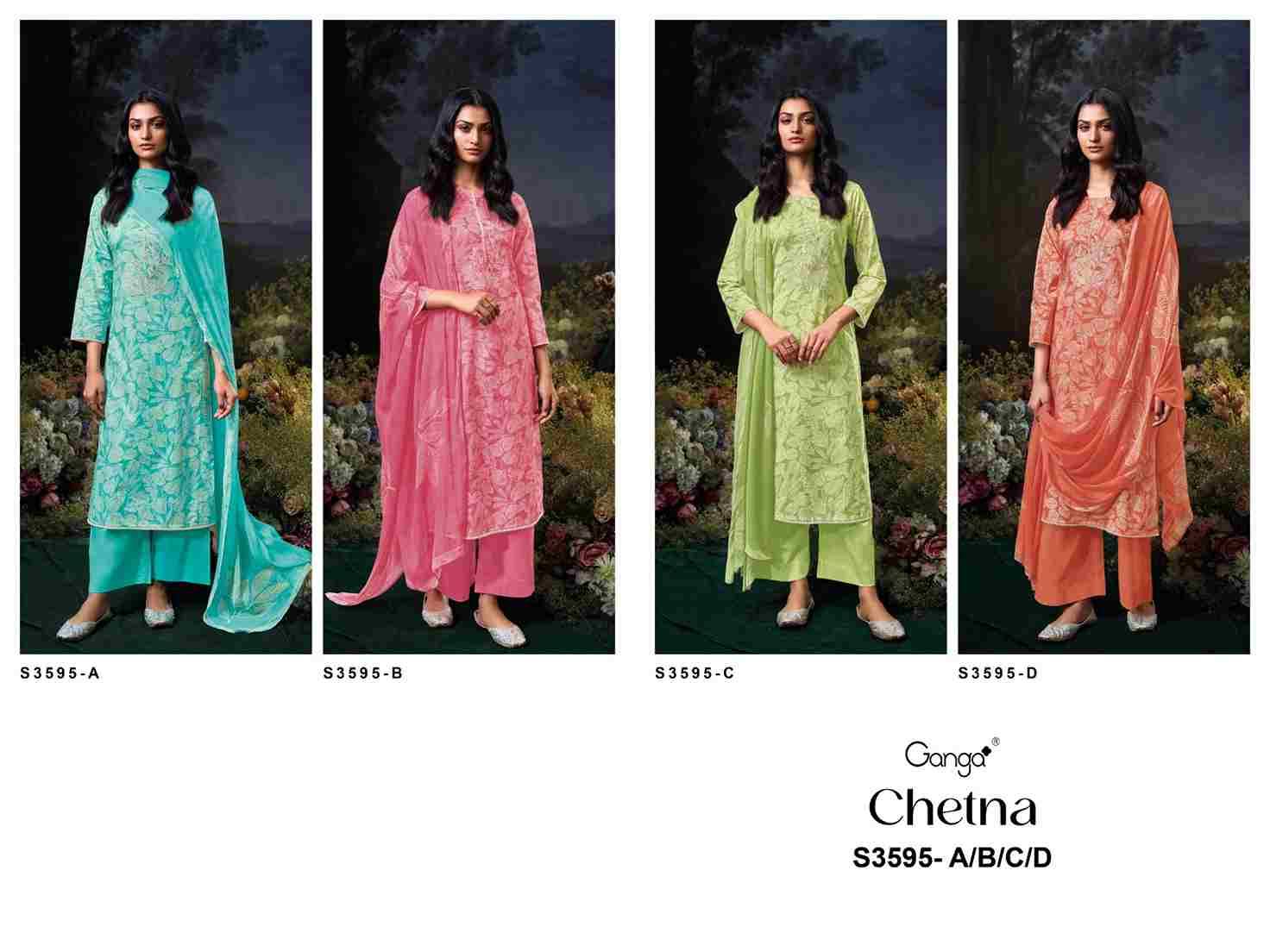 Chetna-3595 By Ganga Fashion 3595-A To 3595-D Series Beautiful Festive Suits Colorful Stylish Fancy Casual Wear & Ethnic Wear Pure Cotton Dresses At Wholesale Price