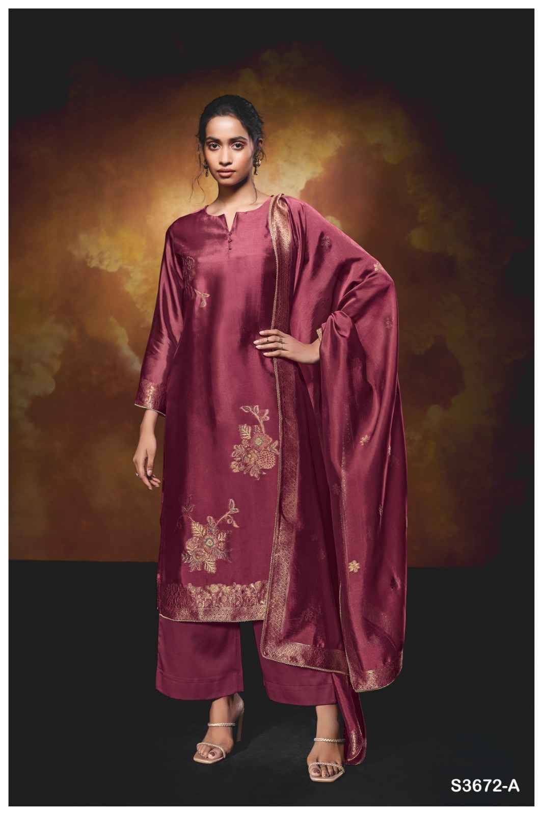 Yelena-3672 By Ganga Fashion 3672-A To 3672-D Series Beautiful Festive Suits Colorful Stylish Fancy Casual Wear & Ethnic Wear Pure Viscose Silk Dresses At Wholesale Price