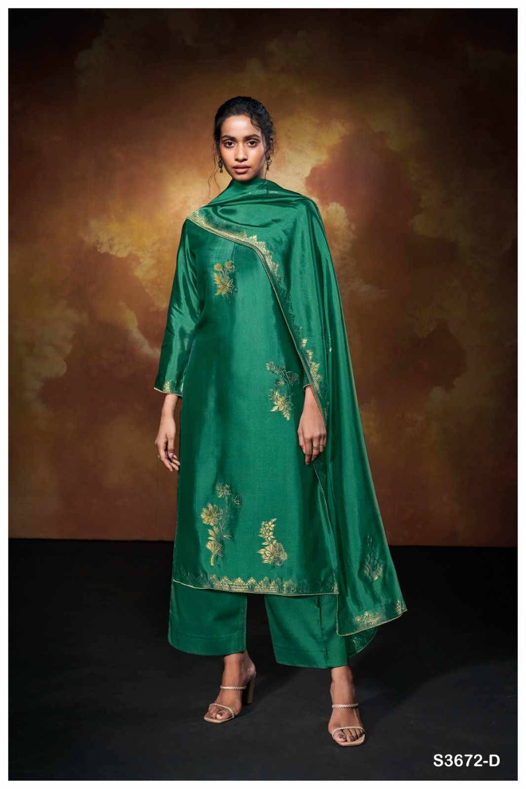 Yelena-3672 By Ganga Fashion 3672-A To 3672-D Series Beautiful Festive Suits Colorful Stylish Fancy Casual Wear & Ethnic Wear Pure Viscose Silk Dresses At Wholesale Price