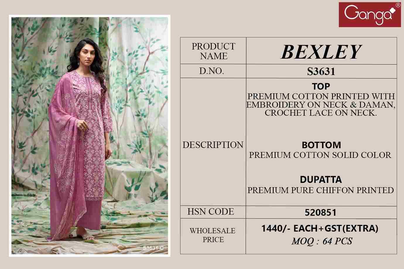 Bexley-3631 By Ganga Fashion 3631-A To 3631-D Series Beautiful Festive Suits Colorful Stylish Fancy Casual Wear & Ethnic Wear Pure Cotton Dresses At Wholesale Price