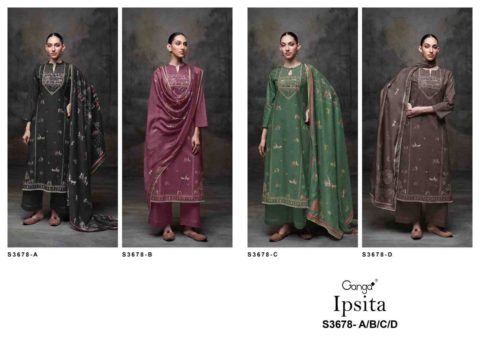 Ipsita-3678 By Ganga Fashion 3678-A To 3678-D Series Beautiful Festive Suits Colorful Stylish Fancy Casual Wear & Ethnic Wear Pure Cotton Dresses At Wholesale Price