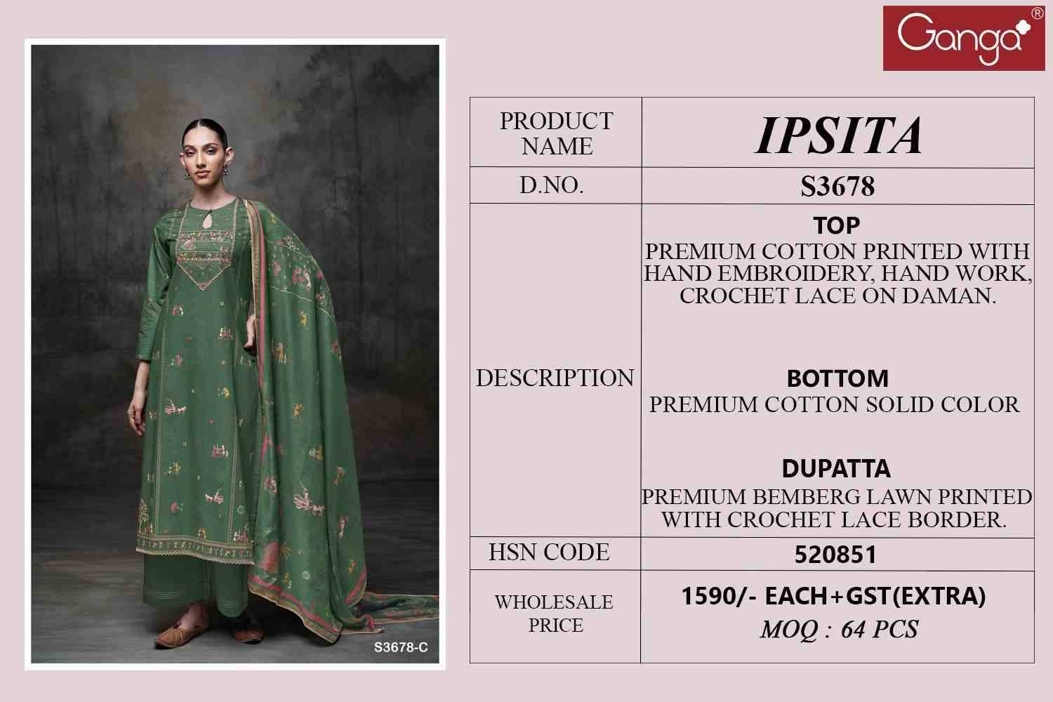 Ipsita-3678 By Ganga Fashion 3678-A To 3678-D Series Beautiful Festive Suits Colorful Stylish Fancy Casual Wear & Ethnic Wear Pure Cotton Dresses At Wholesale Price