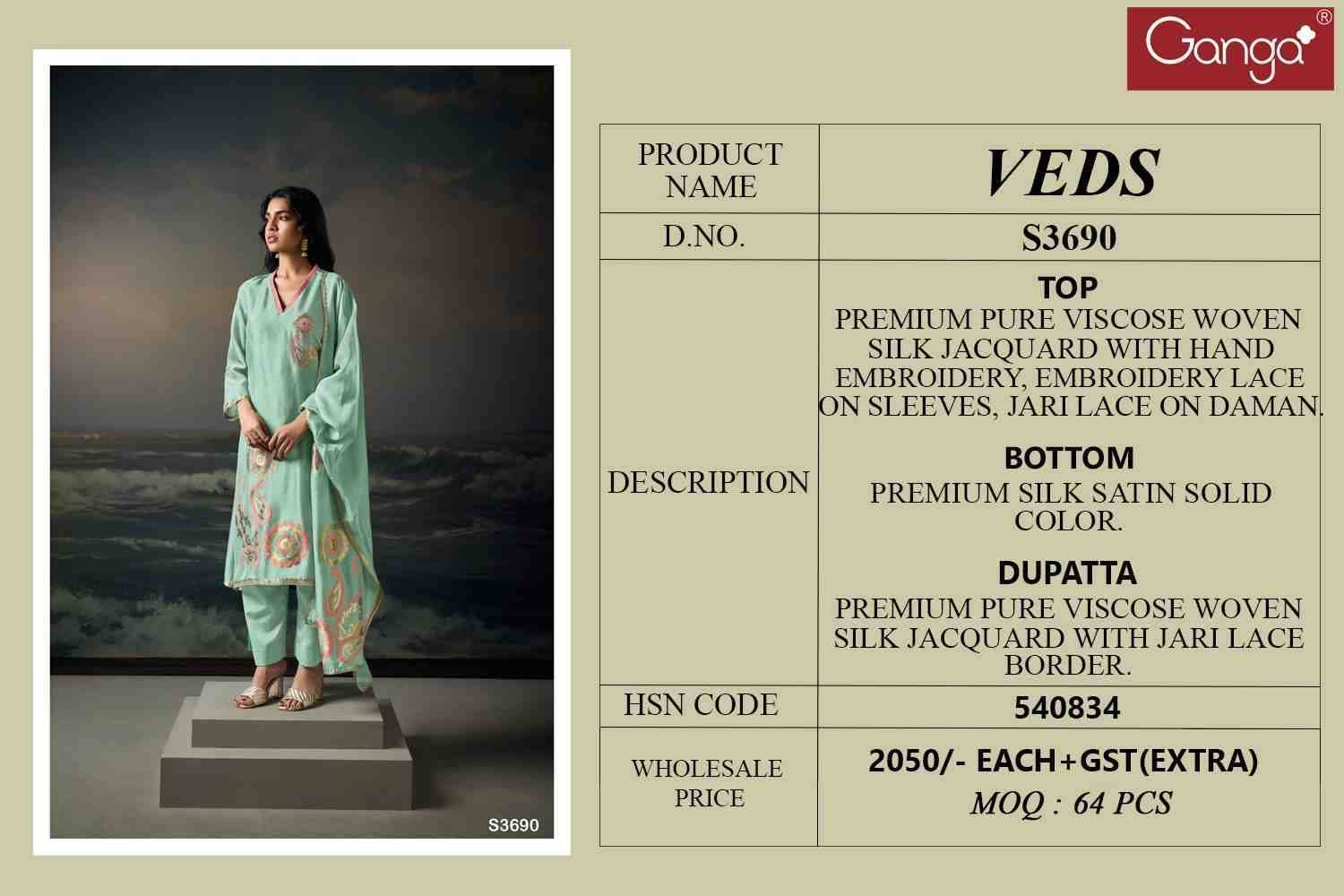 Veds-3690 By Ganga Fashion Beautiful Festive Suits Colorful Stylish Fancy Casual Wear & Ethnic Wear Pure Viscose Silk Jacquard Dresses At Wholesale Price