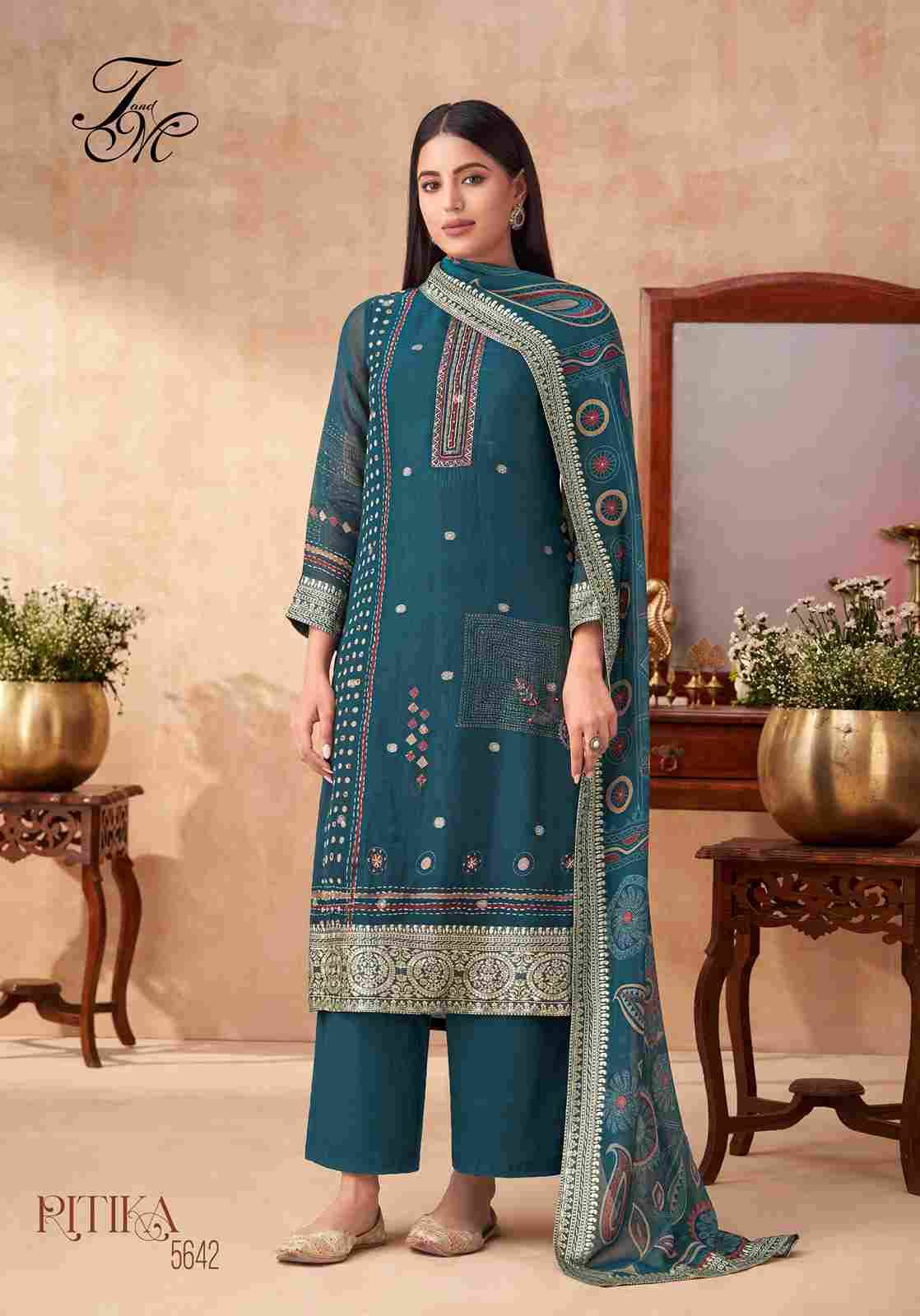 Ritika By T And M Designer Studio Beautiful Festive Suits Colorful Stylish Fancy Casual Wear & Ethnic Wear Organza Jacqaurd Dresses At Wholesale Price