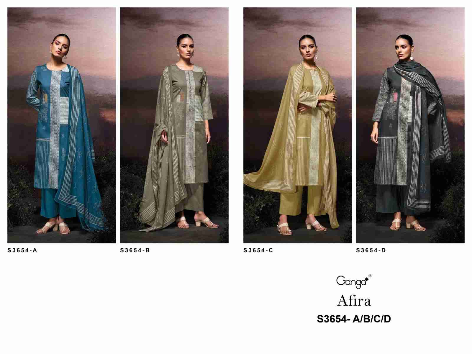 Afira-3654 By Ganga Fashion 3654-A To 3654-D Series Beautiful Festive Suits Colorful Stylish Fancy Casual Wear & Ethnic Wear Pure Cotton Dresses At Wholesale Price