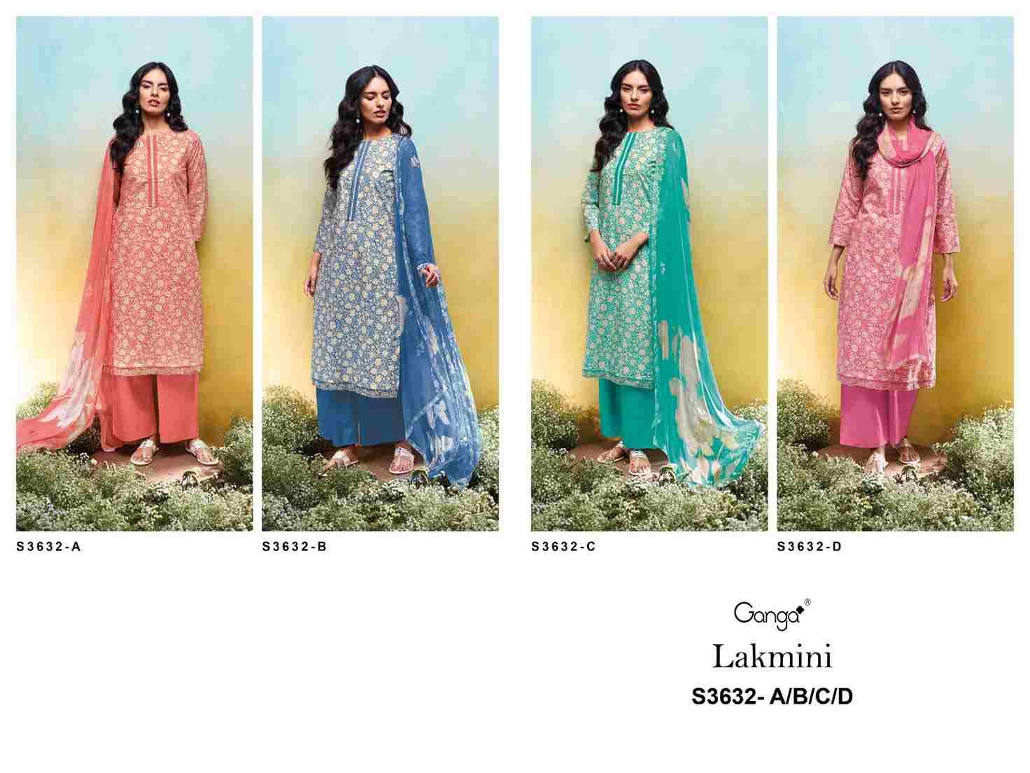 Lakmini-3632 By Ganga Fashion 3632-A To 3632-D Series Beautiful Festive Suits Colorful Stylish Fancy Casual Wear & Ethnic Wear Pure Cotton Dresses At Wholesale Price