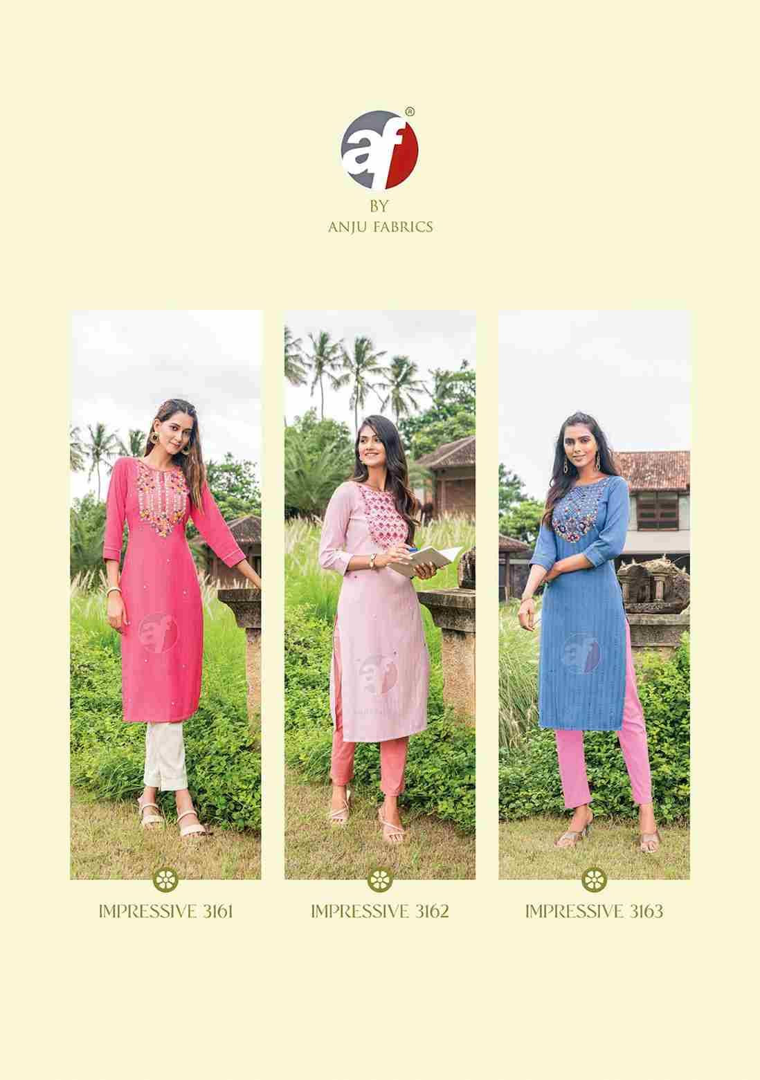 Impressive Vol-5 By Anju Fabrics 3161 To 3166 Series Designer Collection Beautiful Stylish Fancy Colorful Party Wear & Occasional Wear Viscose Rayon Kurtis At Wholesale Price