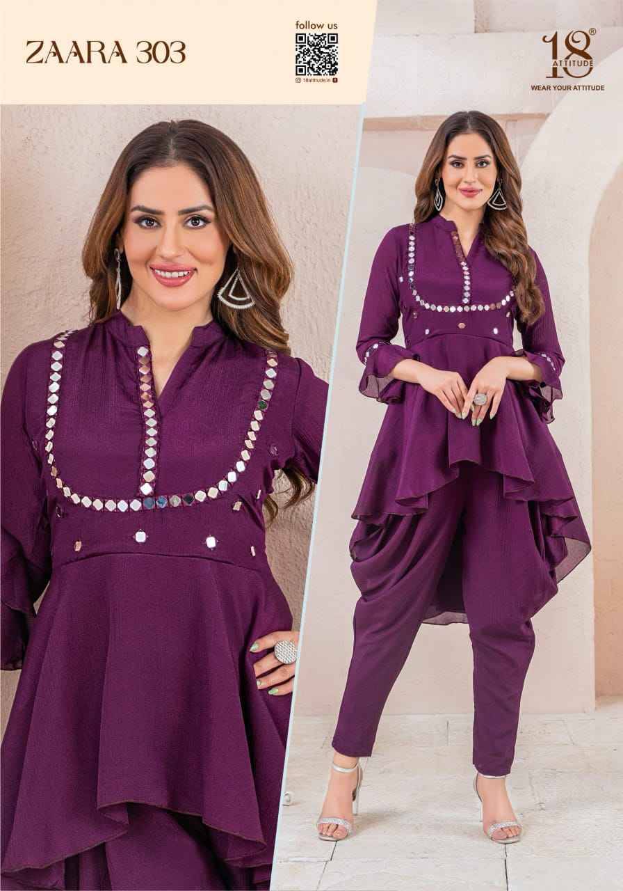 Zaara Vol-3 By 18 Attitude 301 To 307 Series Designer Stylish Fancy Colorful Beautiful Party Wear & Ethnic Wear Collection Chinnon Co-Ord At Wholesale Price