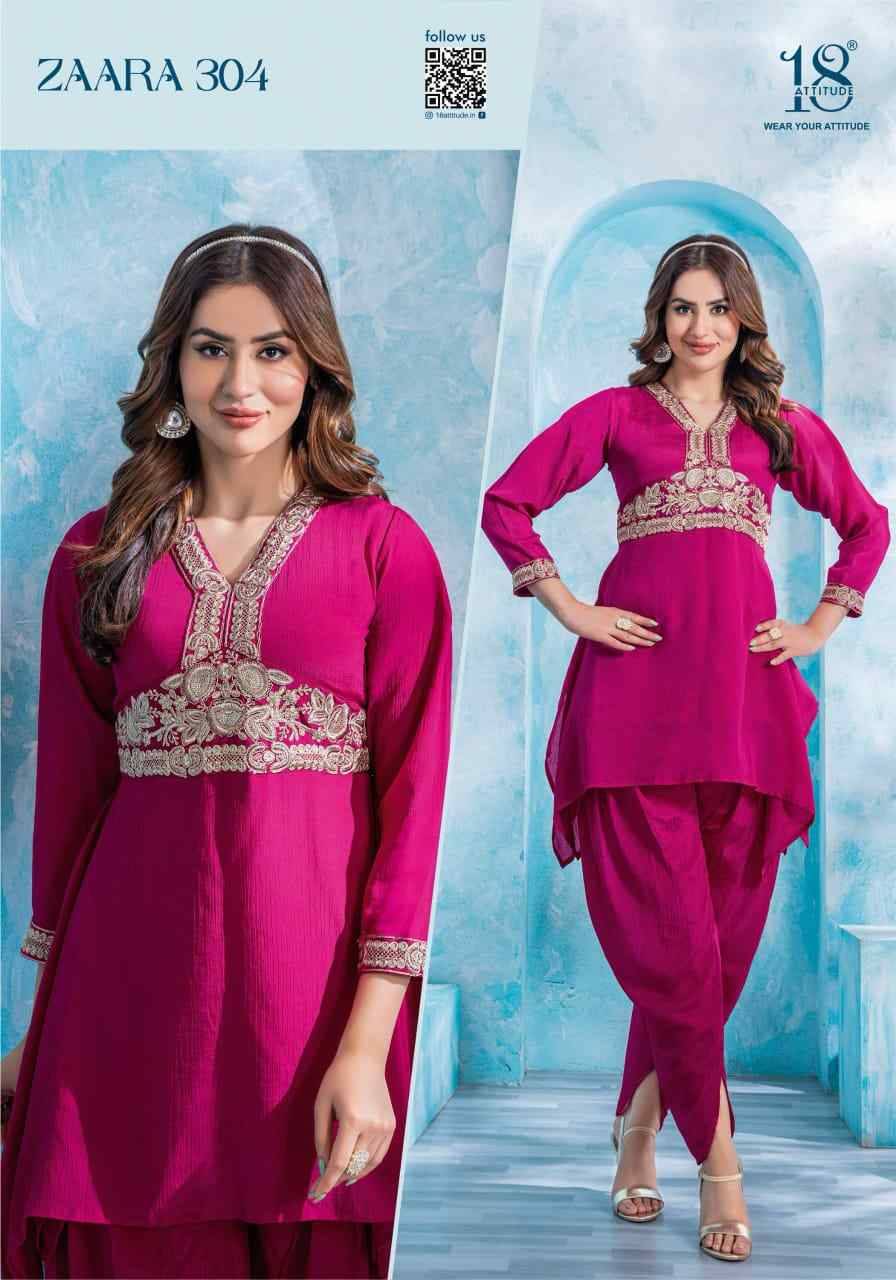 Zaara Vol-3 By 18 Attitude 301 To 307 Series Designer Stylish Fancy Colorful Beautiful Party Wear & Ethnic Wear Collection Chinnon Co-Ord At Wholesale Price
