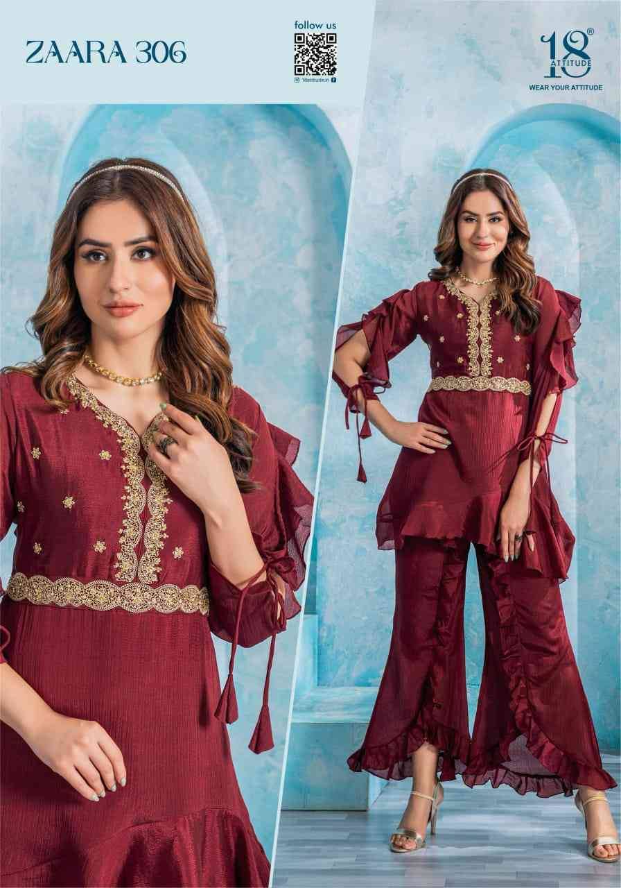 Zaara Vol-3 By 18 Attitude 301 To 307 Series Designer Stylish Fancy Colorful Beautiful Party Wear & Ethnic Wear Collection Chinnon Co-Ord At Wholesale Price