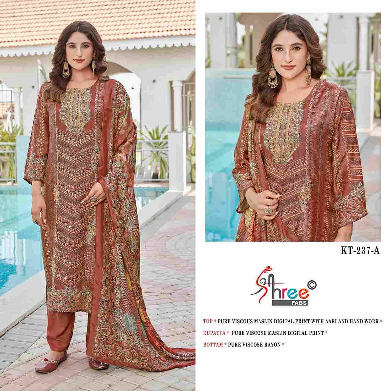 Shree Fabs Hit Design KT-237 Colours By Shree Fabs KT-237 To KT-237-C Series Designer Pakistani Suits Beautiful Fancy Stylish Colorful Party Wear & Occasional Wear Pure Viscose Muslin Embroidery Dresses At Wholesale Price