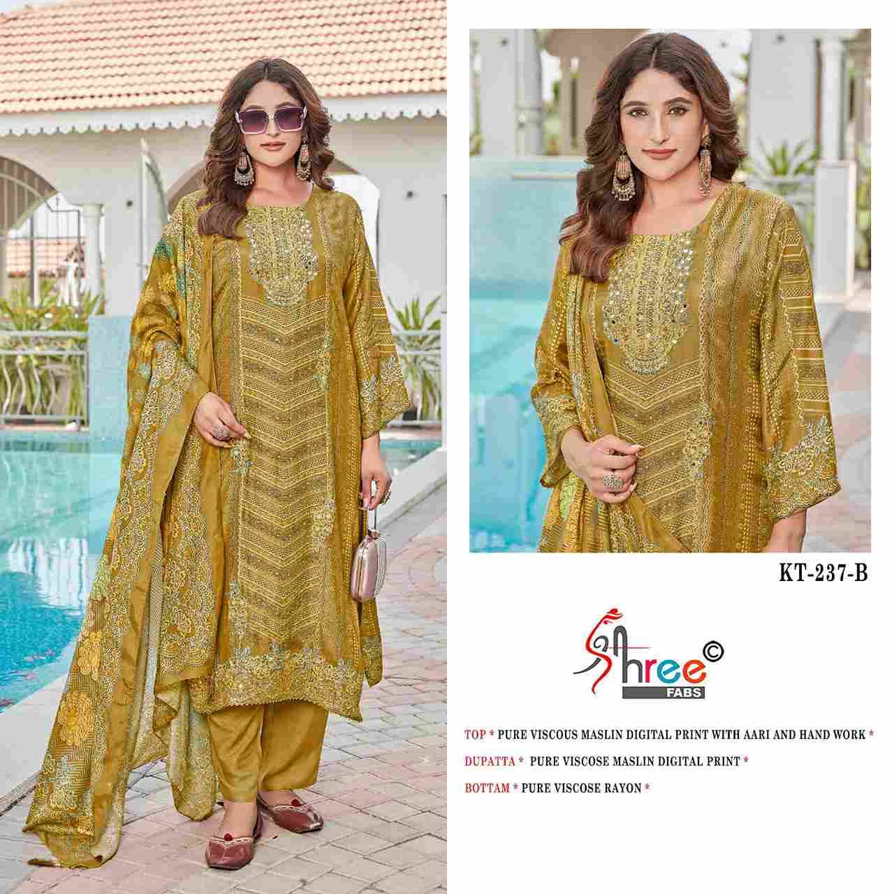 Shree Fabs Hit Design KT-237 Colours By Shree Fabs KT-237 To KT-237-C Series Designer Pakistani Suits Beautiful Fancy Stylish Colorful Party Wear & Occasional Wear Pure Viscose Muslin Embroidery Dresses At Wholesale Price