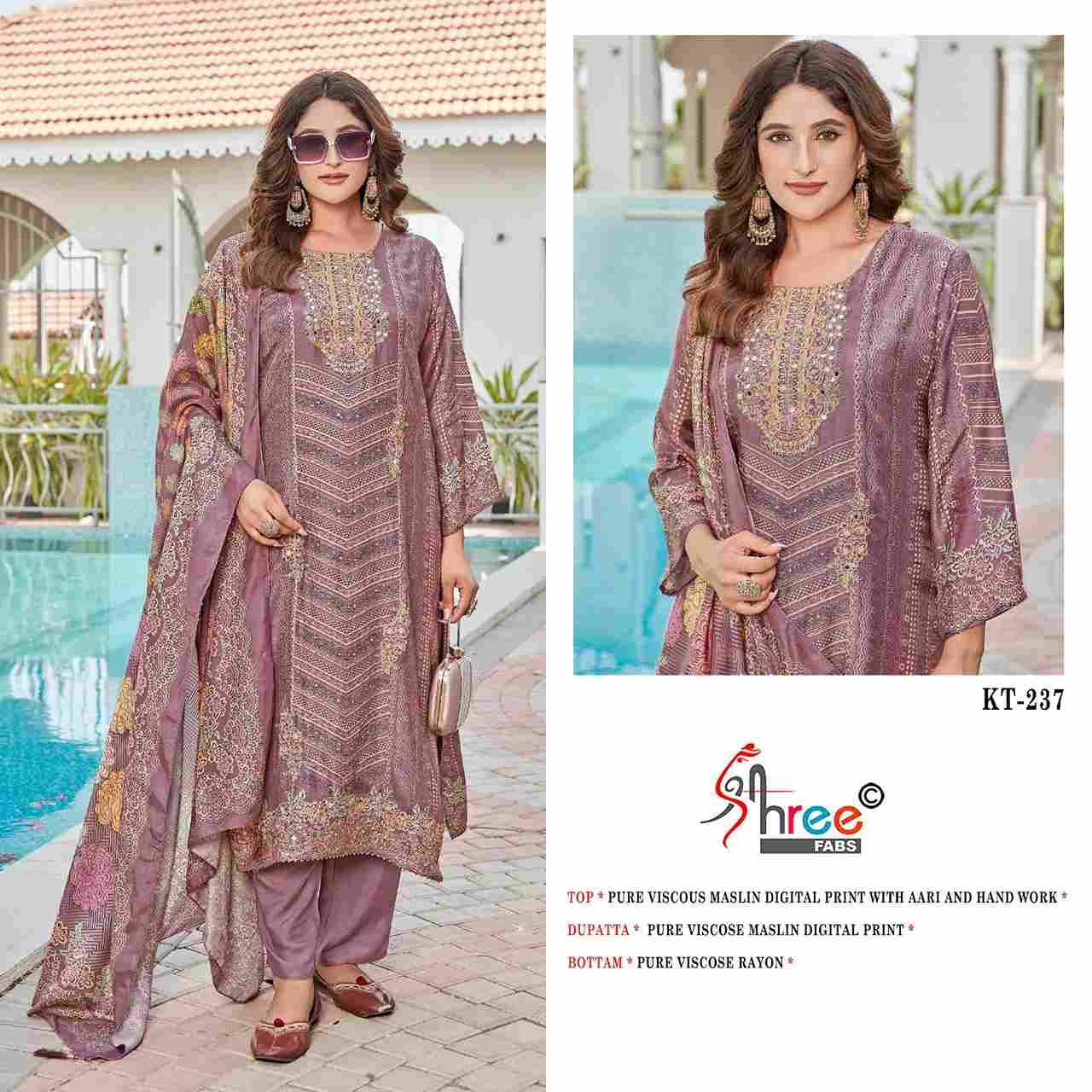 Shree Fabs Hit Design KT-237 Colours By Shree Fabs KT-237 To KT-237-C Series Designer Pakistani Suits Beautiful Fancy Stylish Colorful Party Wear & Occasional Wear Pure Viscose Muslin Embroidery Dresses At Wholesale Price