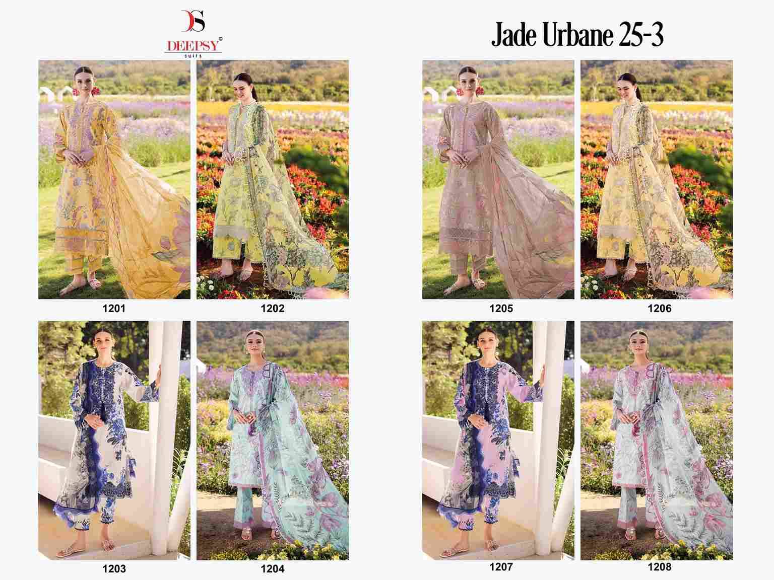 Jade Urban-25 Vol-3 By Deepsy Suits 1201 To 1208 Series Pakistani Stylish Beautiful Colourful Printed & Embroidered Party Wear & Occasional Wear Pure Cotton Dresses At Wholesale Price