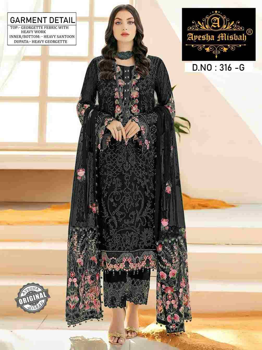 Ayesha Misbah 316 Colours Vol-2 By Fashid Wholesale 316-G To 316-L Series Beautiful Pakistani Suits Colorful Stylish Fancy Casual Wear & Ethnic Wear Georgette Embroidered Dresses At Wholesale Price