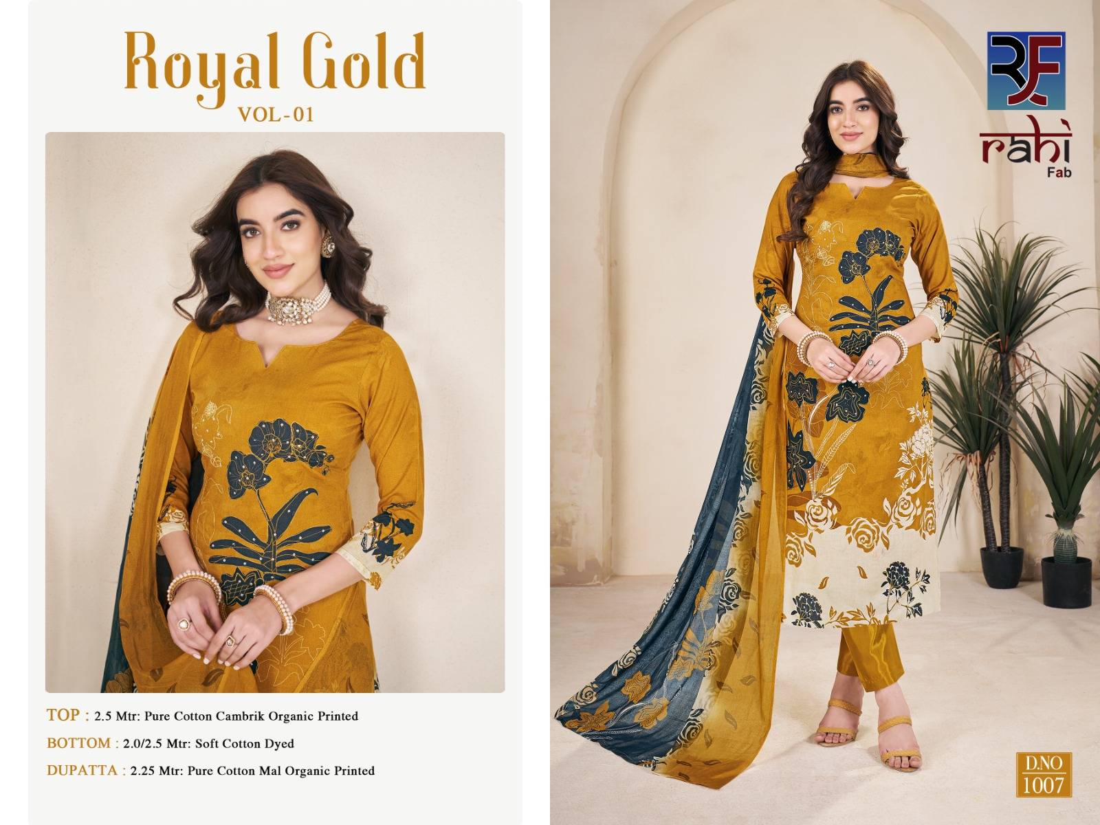 Royal Gold Vol-1 By Rahi Fab 1001 To 1008 Series Beautiful Pakistani Suits Stylish Fancy Colorful Party Wear & Occasional Wear Pure Cambric Cotton Dresses At Wholesale Price